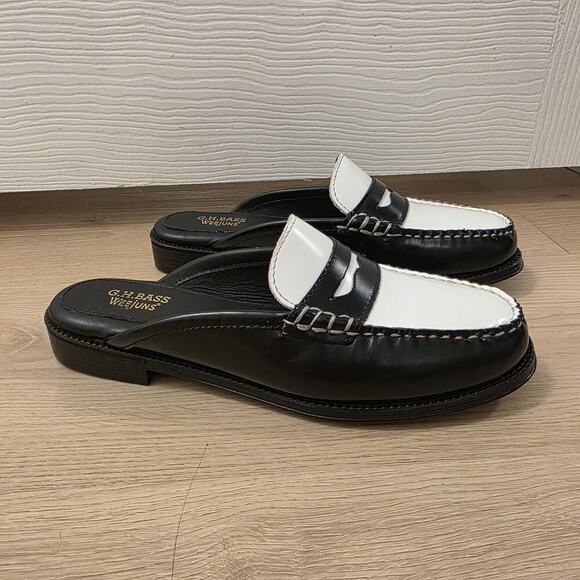 Weejuns Black White Leather Wynn Mule Slip On Preppy Classic Loafers Size 6.5 - Picture 4 of 10